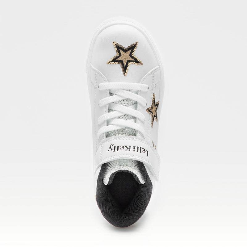 Sneakers Mid Rise with Stars White-Gold